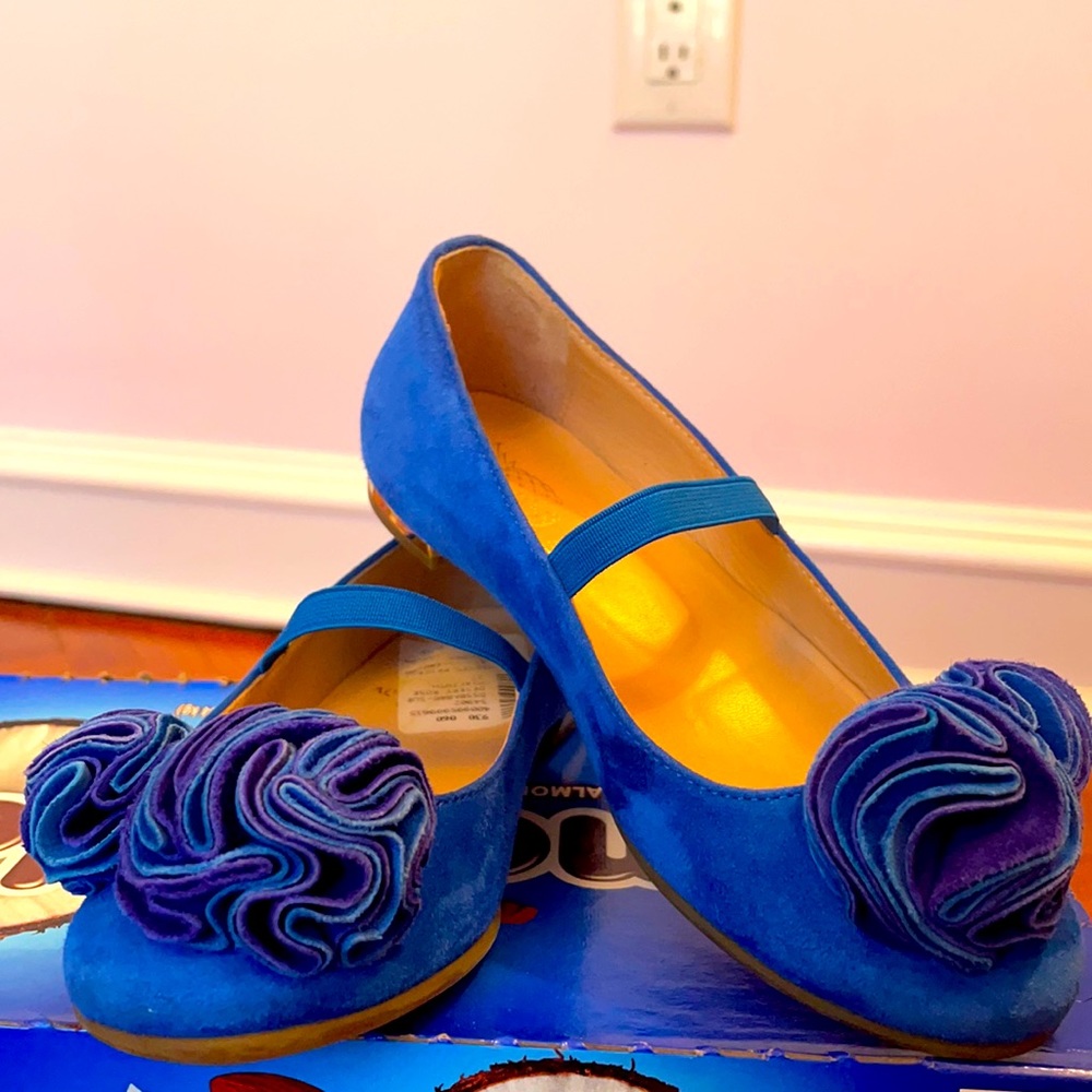 A gorgeous blue pair of girl shoes. Worn once at home.
